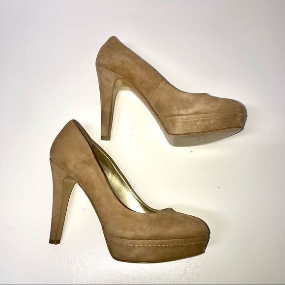 Nine West Tan Suede Platform Pumps Heels 9 1/2 - Picture 2 of 8